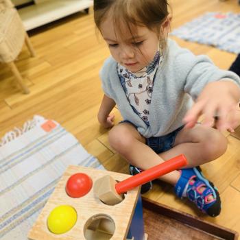 Toddler independently learning shapes and puzzles at Lifetime Montessori School 