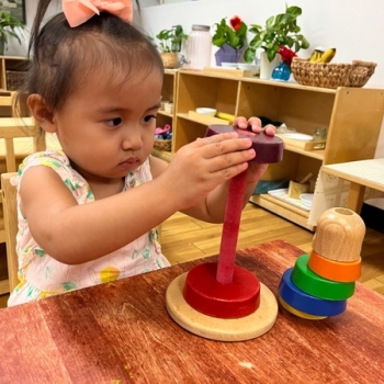 Toddler independently learning shapes and puzzles at Lifetime Montessori School 