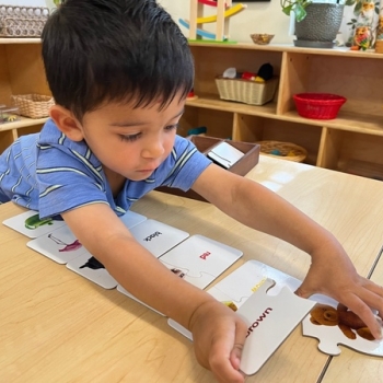 Toddler independently reading at Lifetime Montessori School 